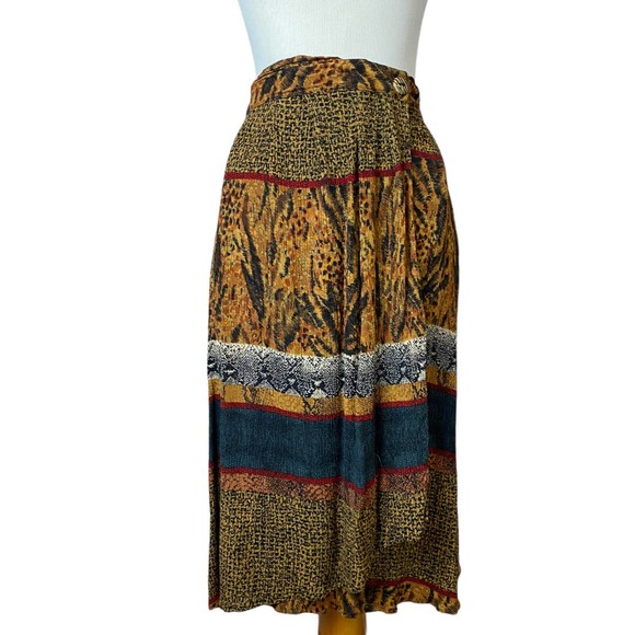 Vintage Melrose Multicolor Animal print stripe midi skirt wrap style Size Medium - Picture 3 of 7